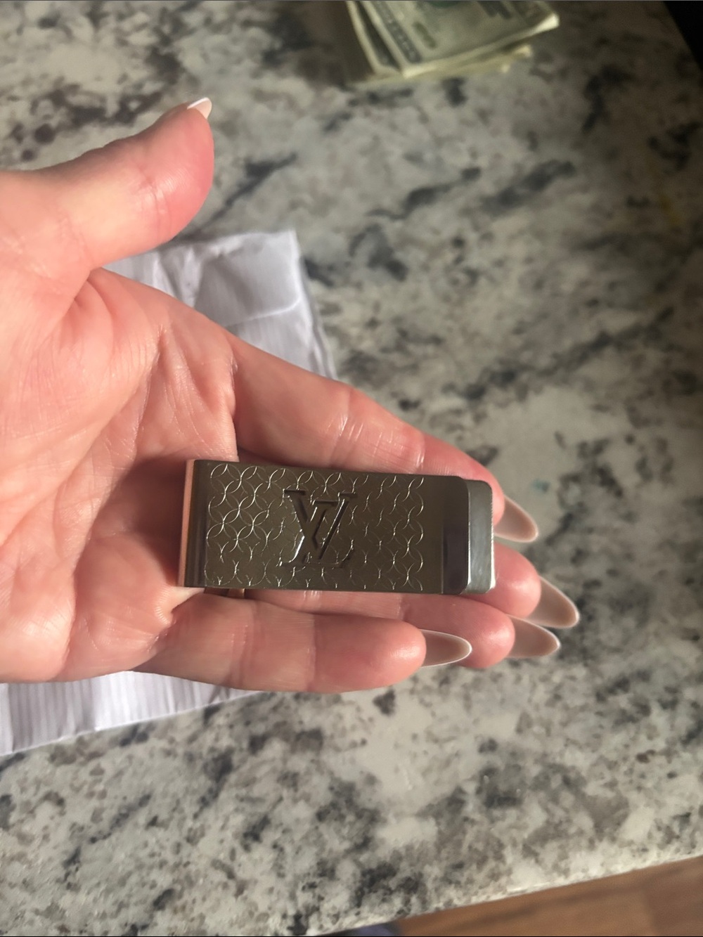 Louis Vuitton Silver Engraved Monogram Money Clip - Picture 3 of 10